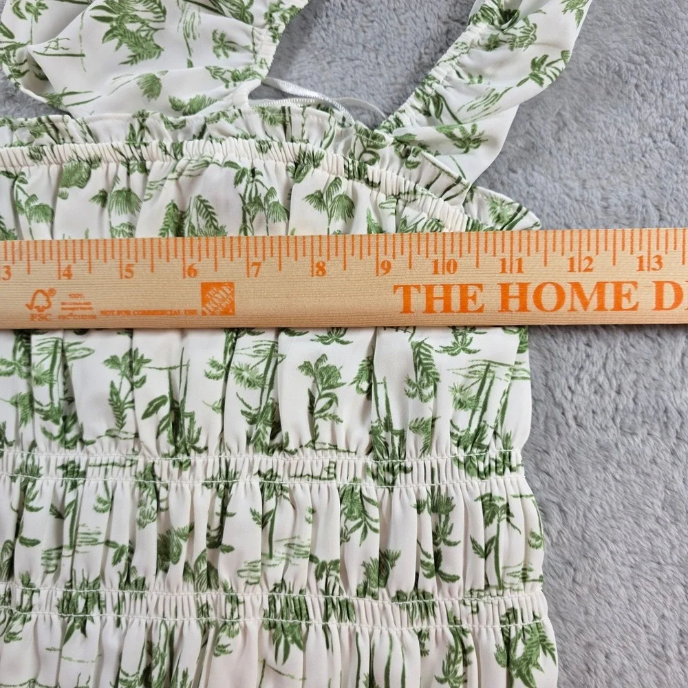 Abercrombie & Fitch Women Small White Green Palm‎ Tree Smocked Puff Sleeve Top